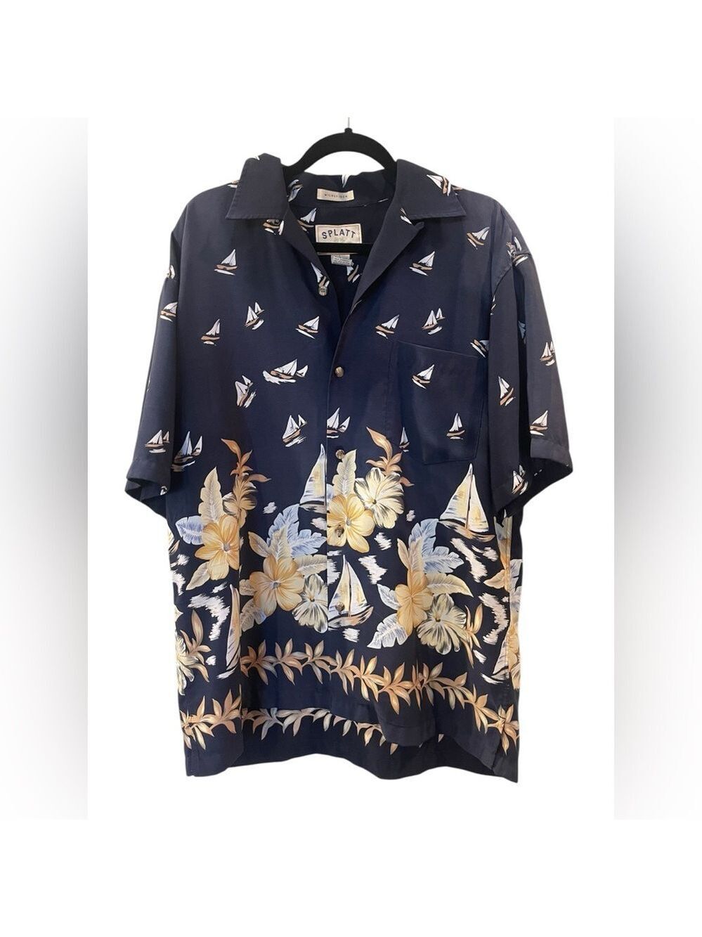 Splatt Men’s Hawaiian Vacation Beach Floral Short Sleeve Blue Shirt Size: Large